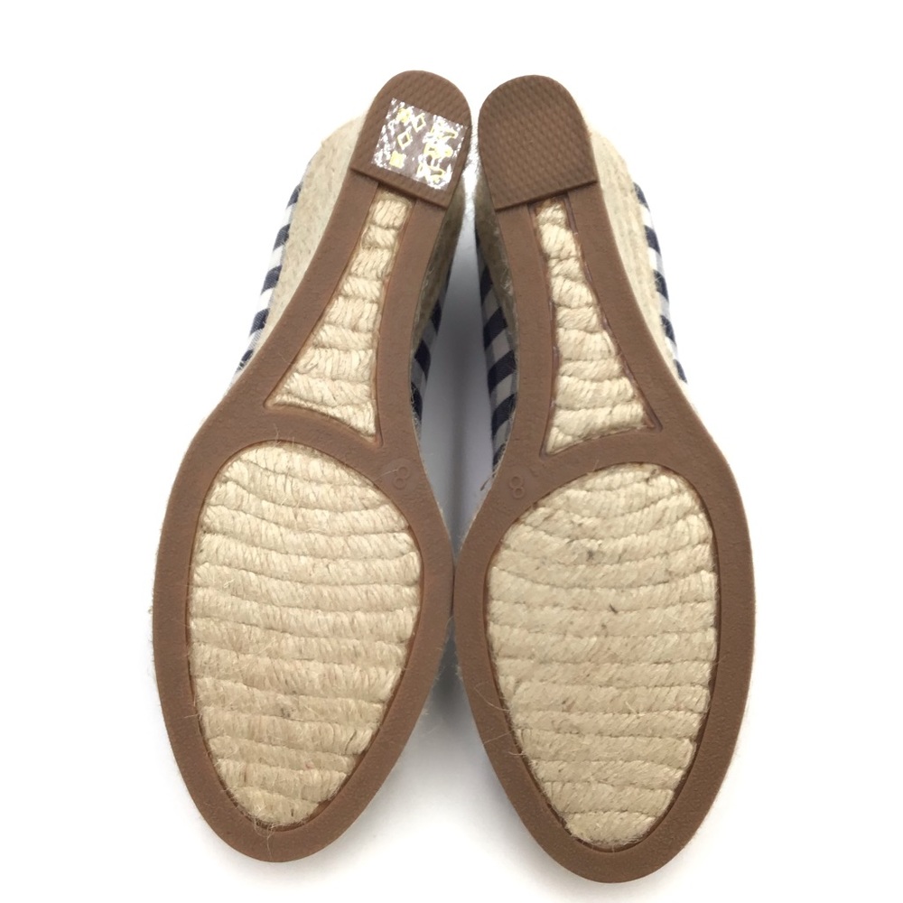 🔴SOLD🔴J. Crew Factory blue white check plaid textile espadrille wedge pumps 8 - Picture 10 of 11